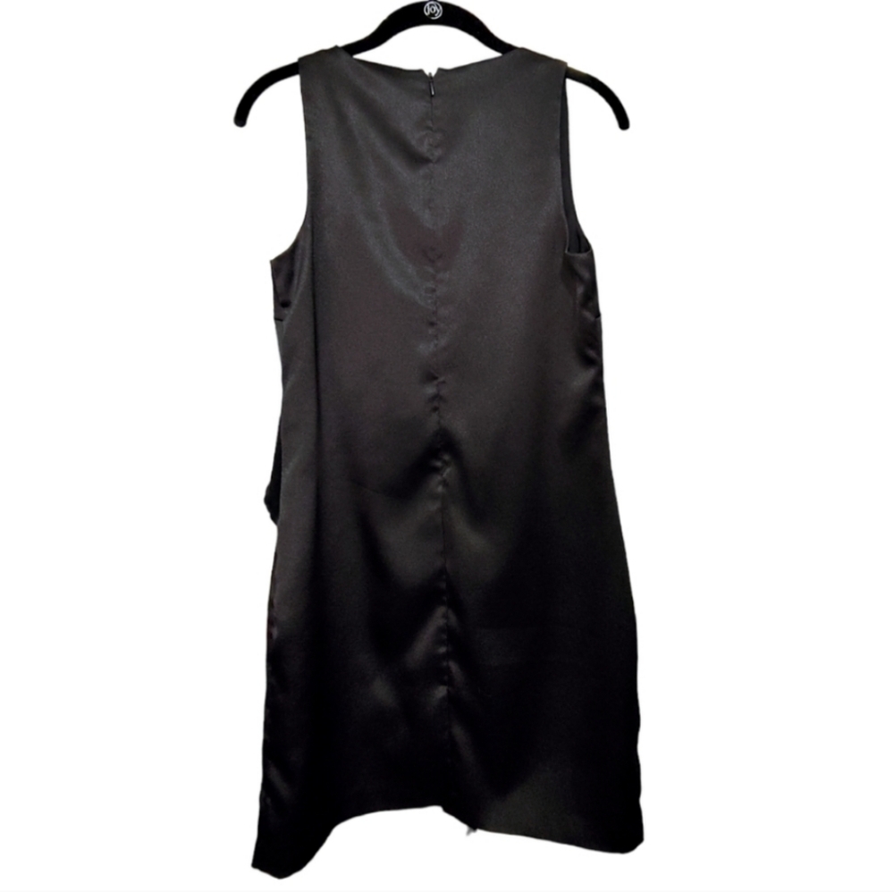 Lulu's Aubrianna Black Satin Mini Sleeveless Zip Back Ruffle Dress Women Size XS - Picture 3 of 8